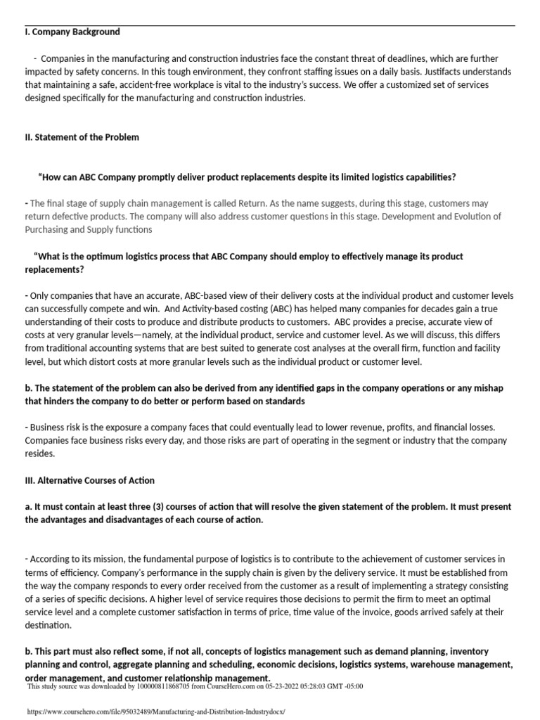 Optimizing Logistics in Manufacturing | PDF | Logistics | Supply Chain