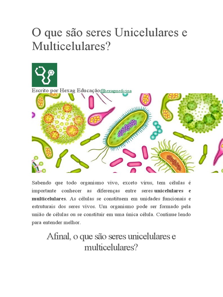 Os Seres Unicelulares e Multicelulares | PDF | Reprodução | Célula ...