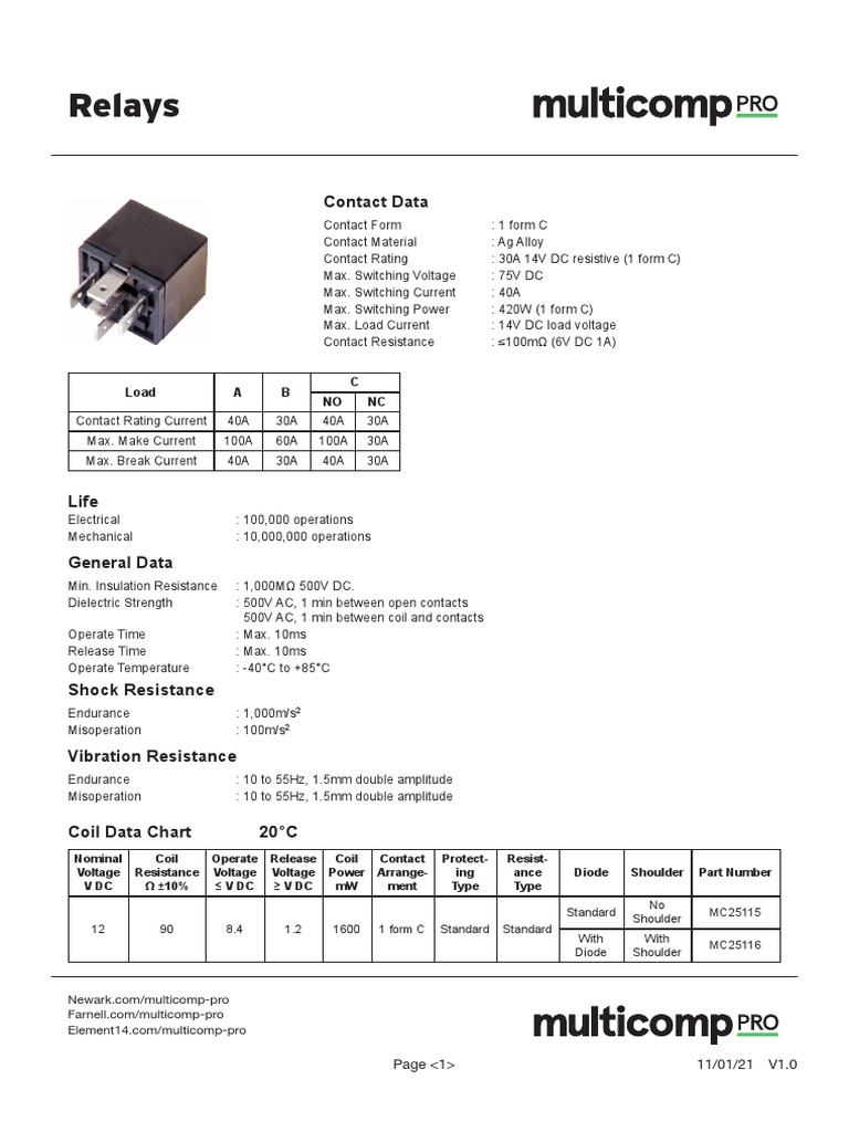 Relays Contact Data PDF Switch Electrical Resistance And Conductance