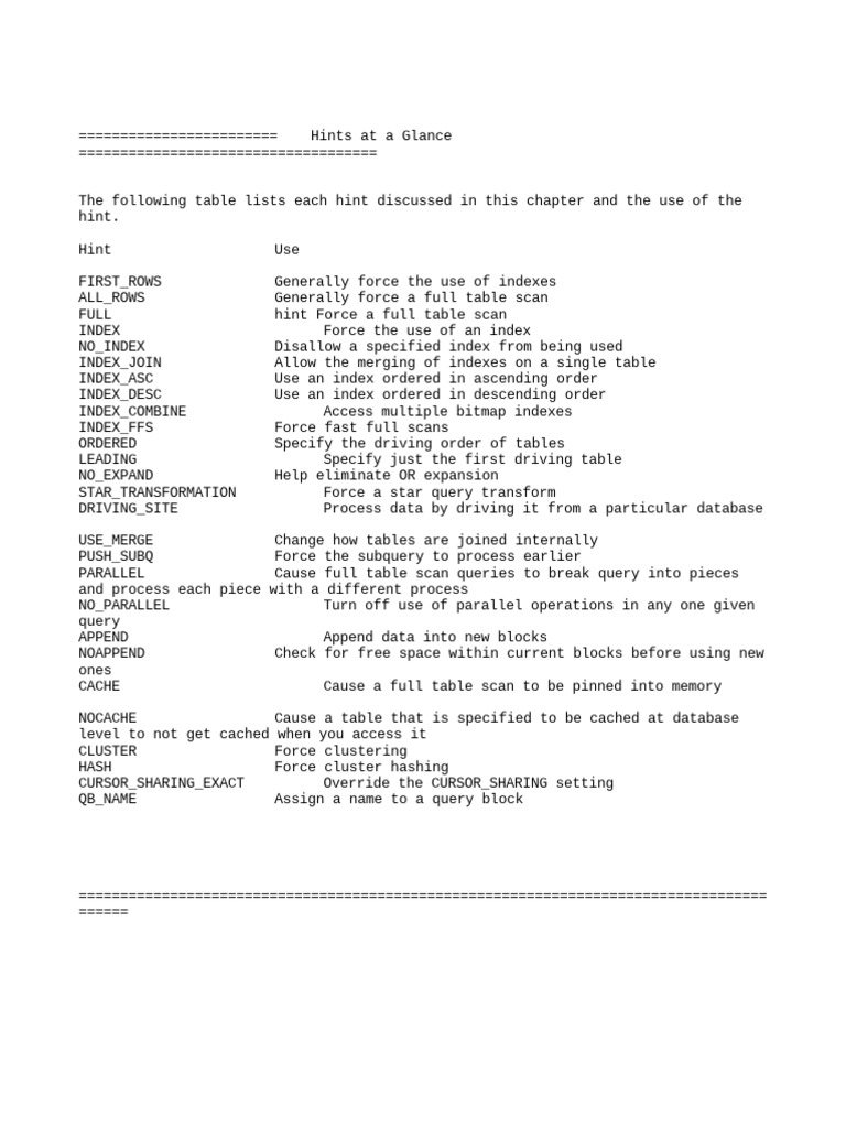 Query Hints PDF Database Index Cache