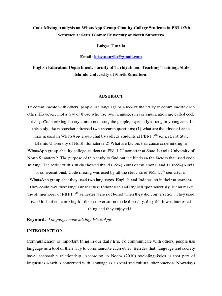 Code Mixing Analysis On WhatsApp Group Chat PDF Sociolinguistics