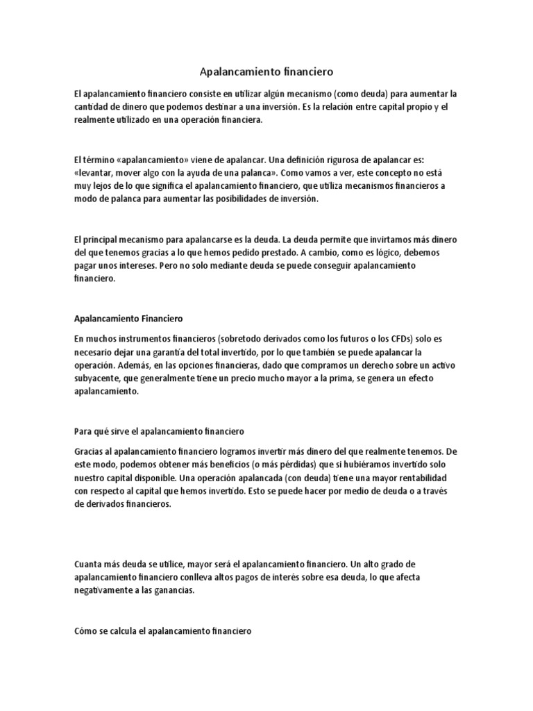 Cálculo y Efectos del Apalancamiento Financiero | PDF | Apalancamiento ...