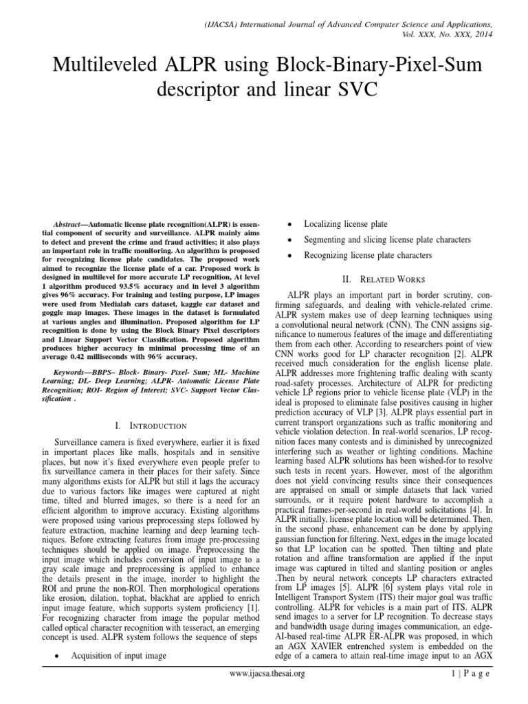 Multileveled ALPR Using Block Binary Pixel Sum - 2 | PDF | Statistical ...