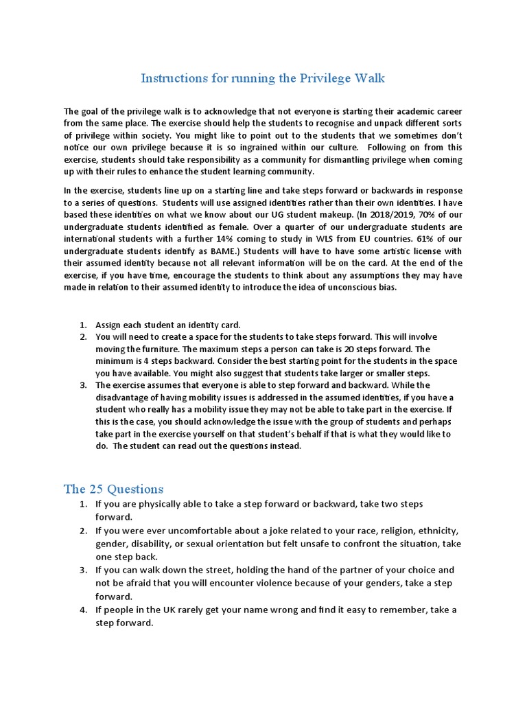 Instructions For Running The Privilege Walk PDF