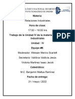 Materia: Hora de Clase: Trabajo de La Unidad IV de La Materia Relaciones Industriales Unidad: IV Equipo #8