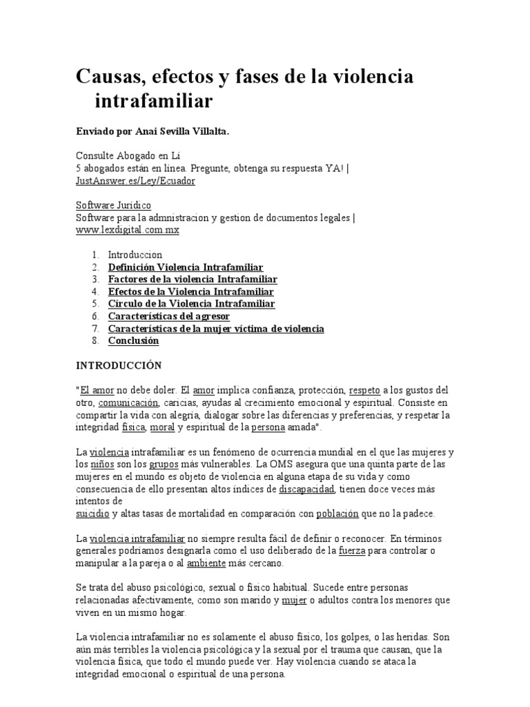 Causas y efectos de la violencia intrafamiliar | PDF | Violencia ...