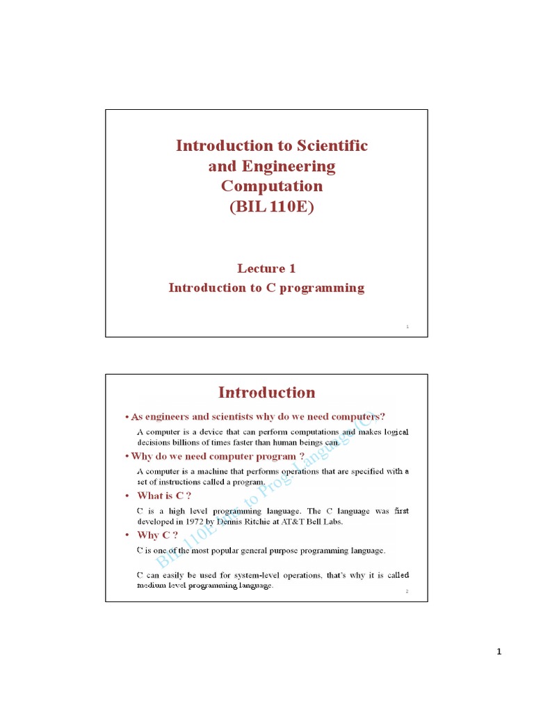 Introduction To Scientific and Engineering Computation (BIL 110E) | PDF ...