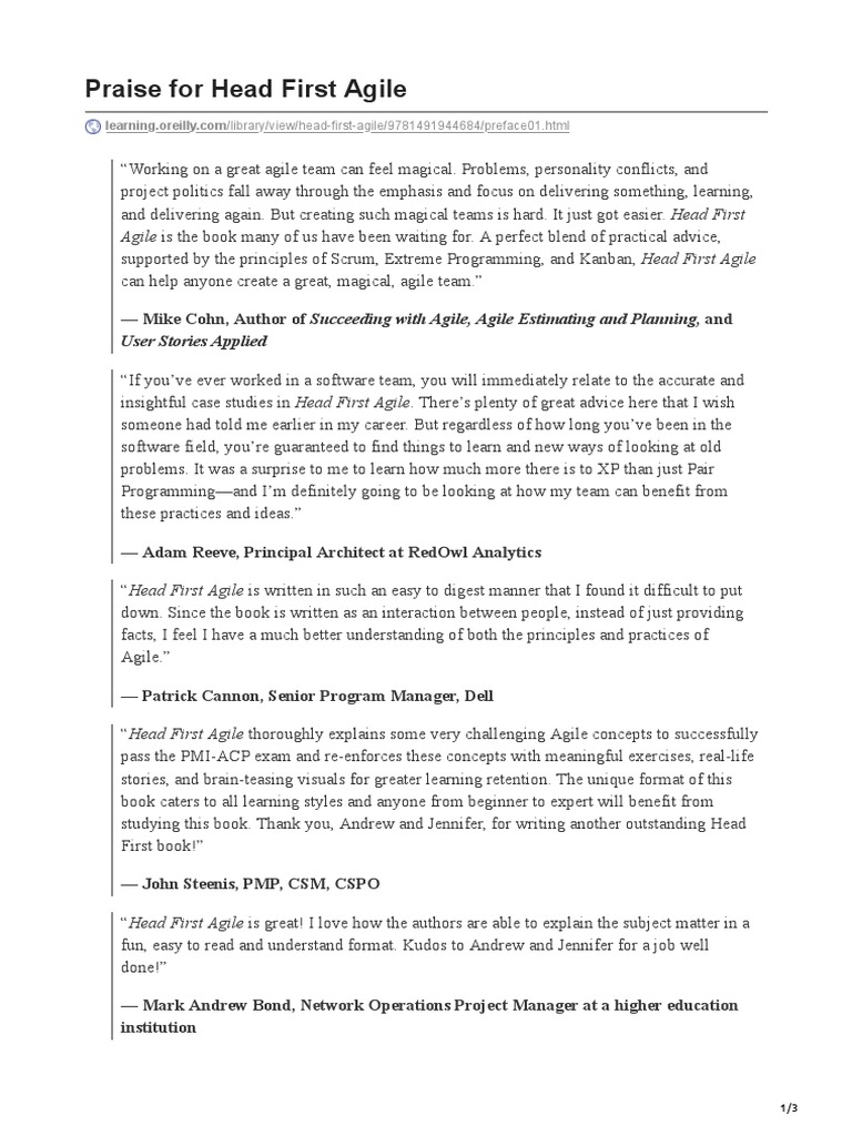 Praise For Head First Agile PDF Agile Software Development Computing
