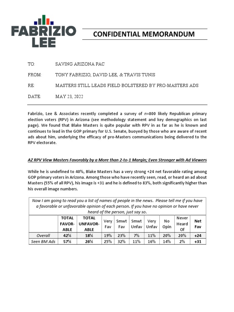 5-22 AZ Senate GOP Primary Memo - Final | PDF | Republican Party ...