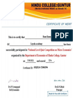 Certificate For Ram Kumar For - Quiz On Micro Economics