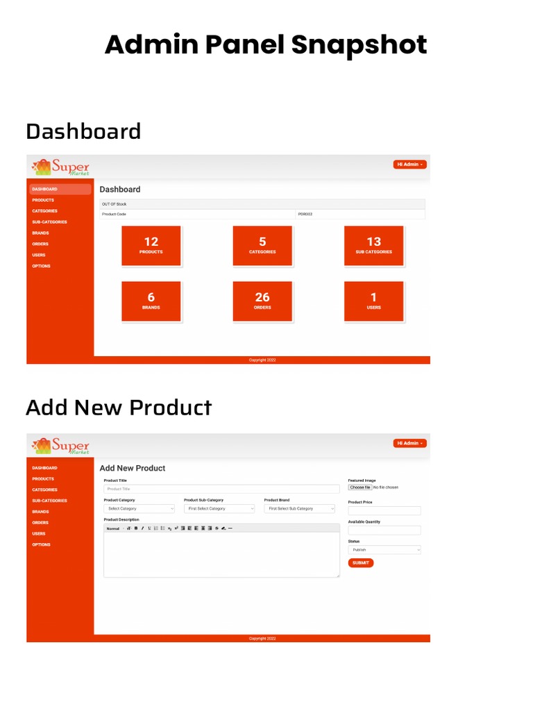 Admin Panel Snapshot: Dashboard | PDF | Computers