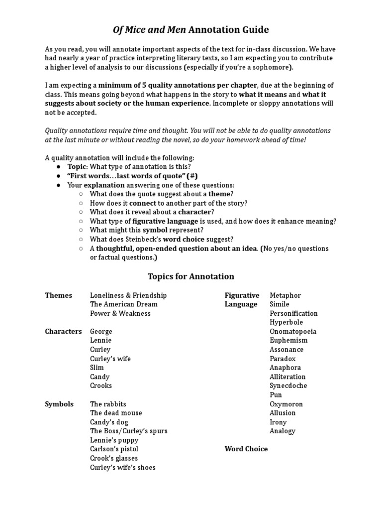 of mice and men annotation guide | PDF | Linguistics | Cognition