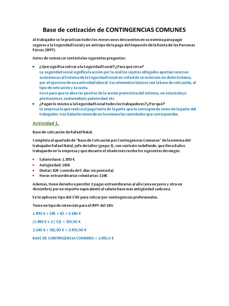 Base de Cotización de CONTINGENCIAS COMUNES
