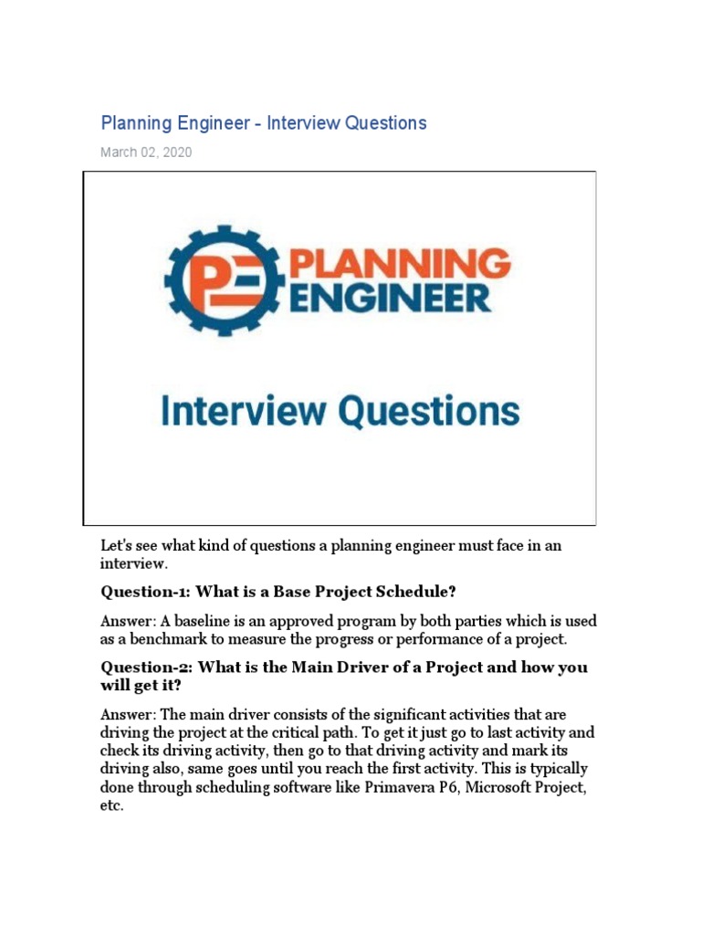 Planning Engineer Interview Questions PDF Performance Indicator