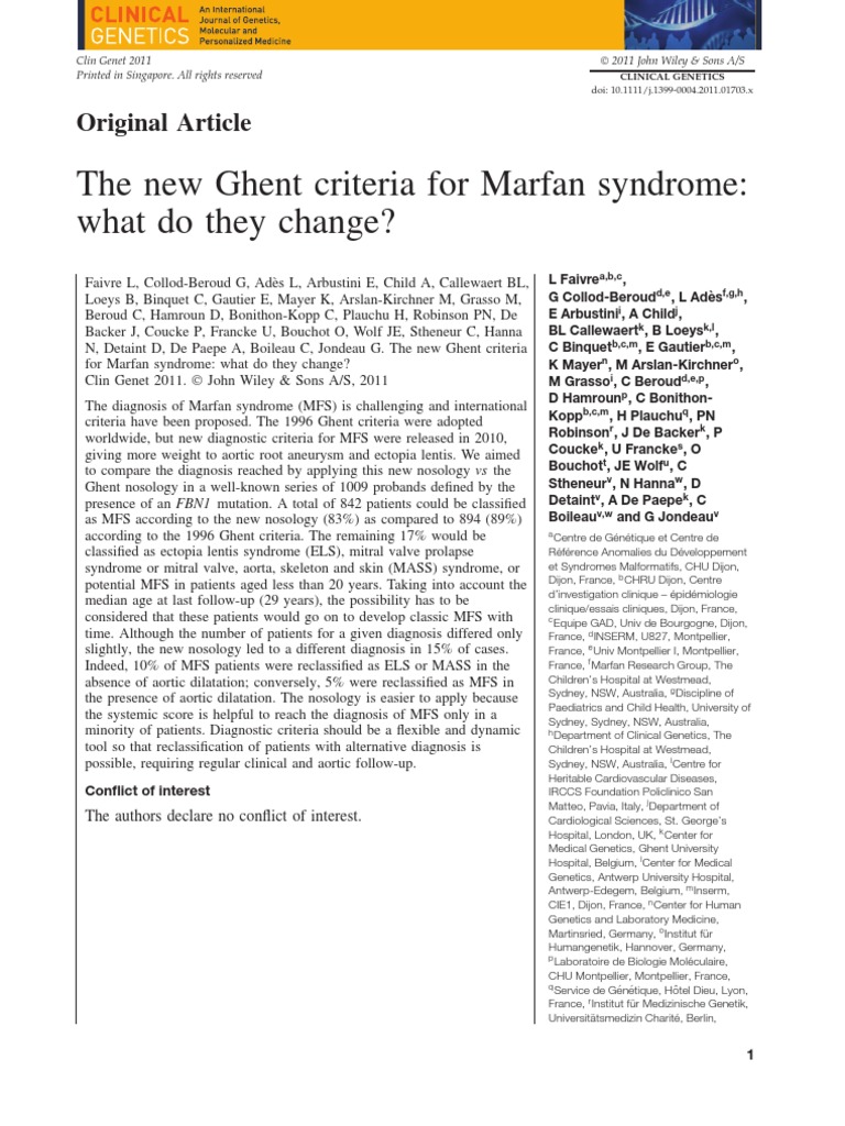 The New Ghent Criteria ClinGen11 Diseases And Disorders