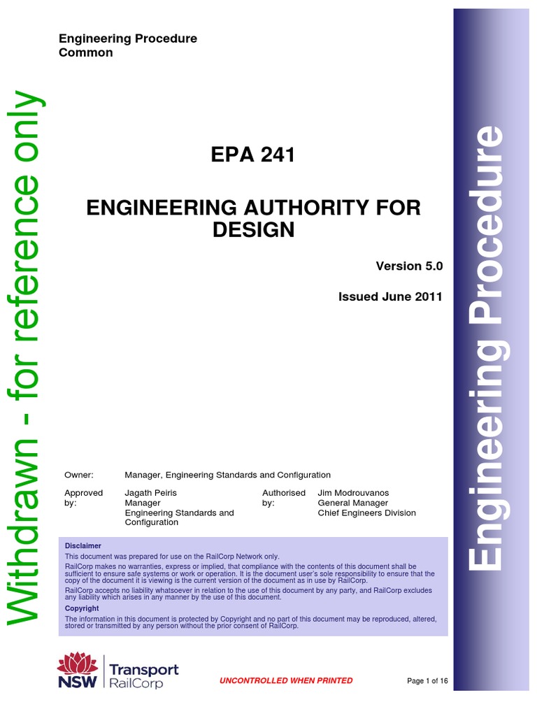 EPA 241 Engineering Authority For Design PDF Verification And