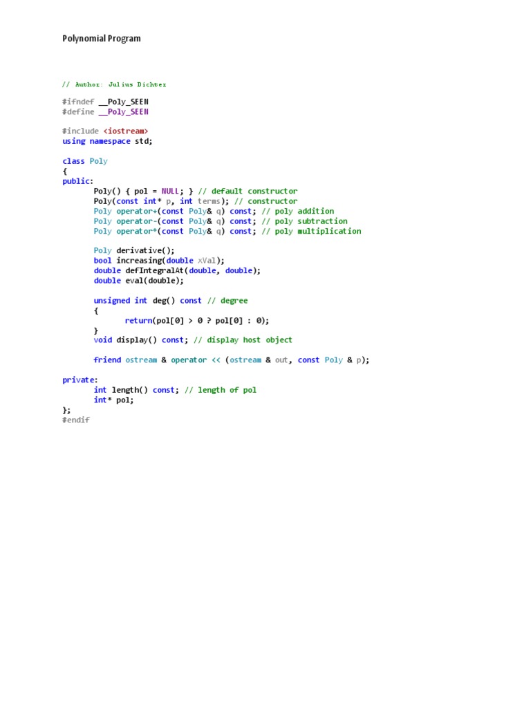 Polynomial Program Poly Seen Pdf Programming Constructor