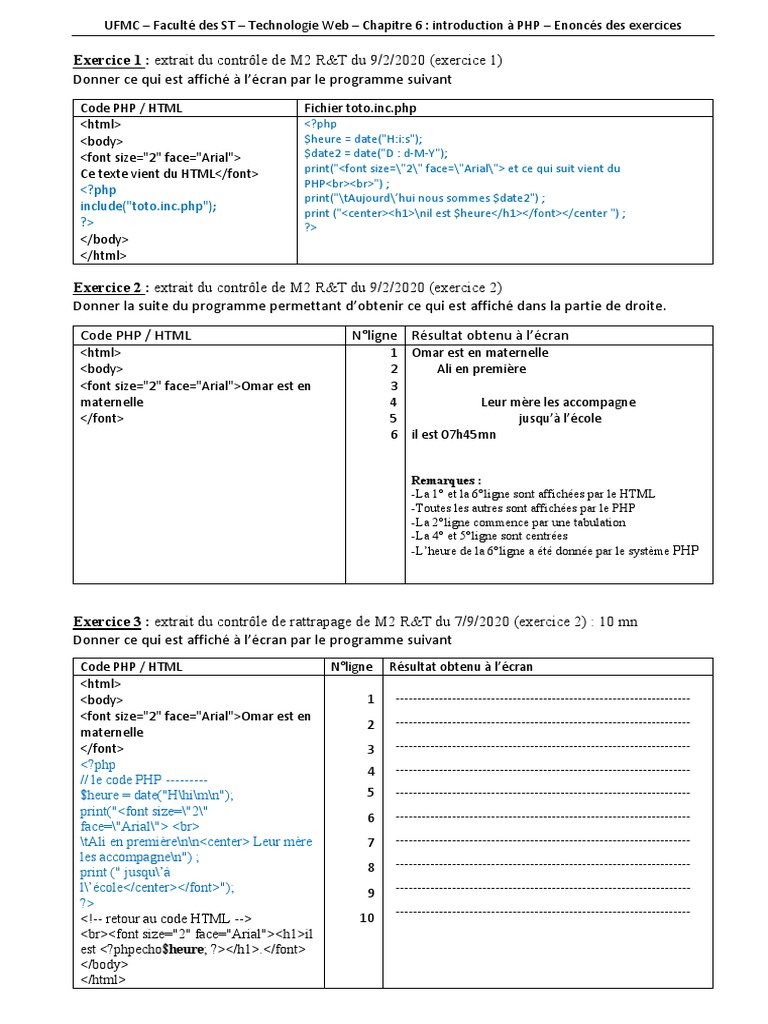 Introduction à PHP : Exercices et Solutions | PDF | PHP | Html