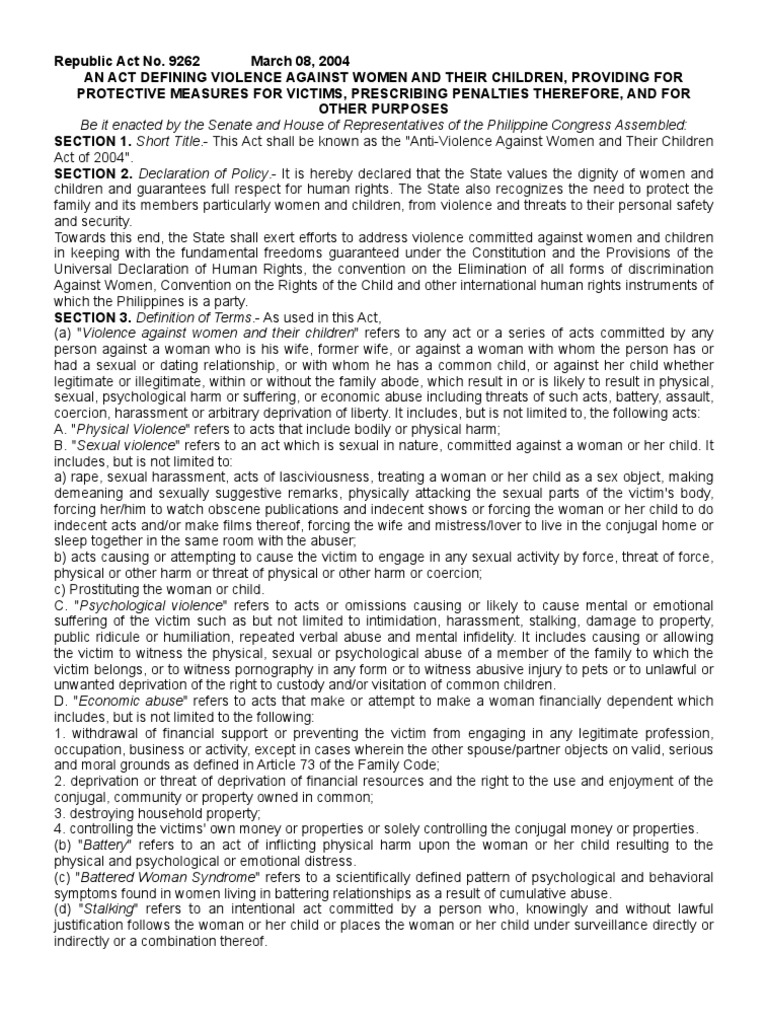 Ra 9262 | PDF | Violence | Violence Against Women