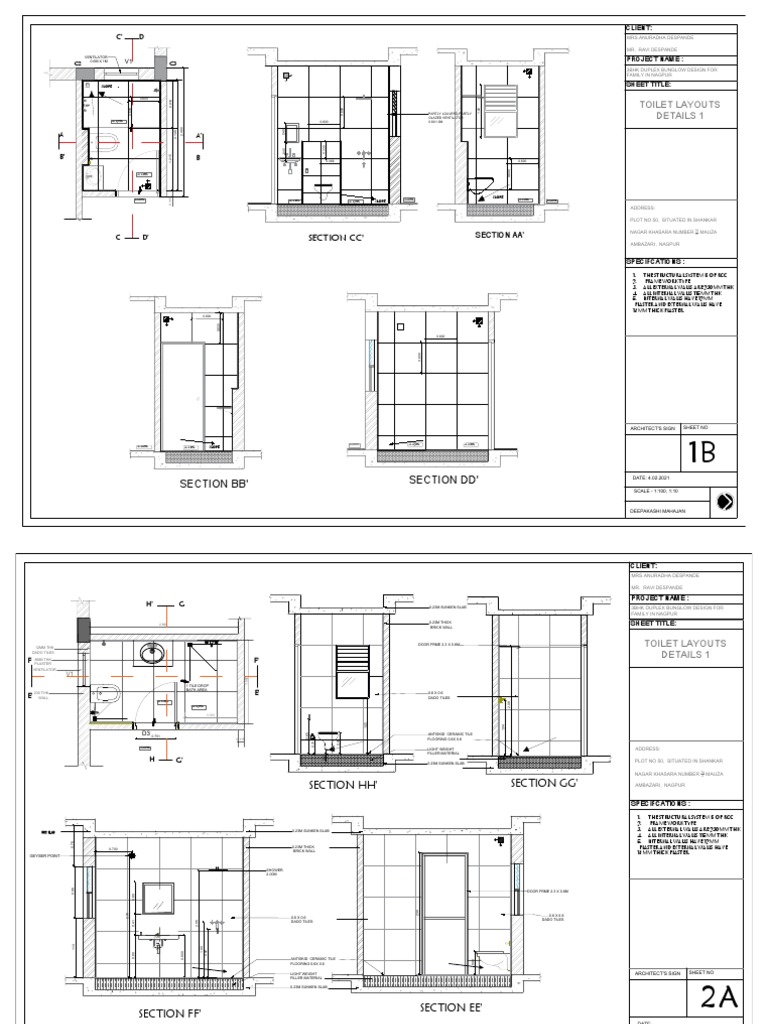 Section BB' Section DD': Toilet Layouts Details 1 | PDF | Tile ...