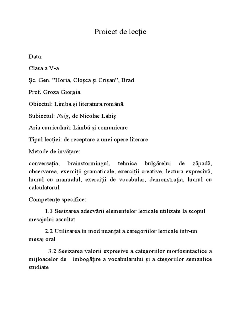 Proiect Fulg | PDF
