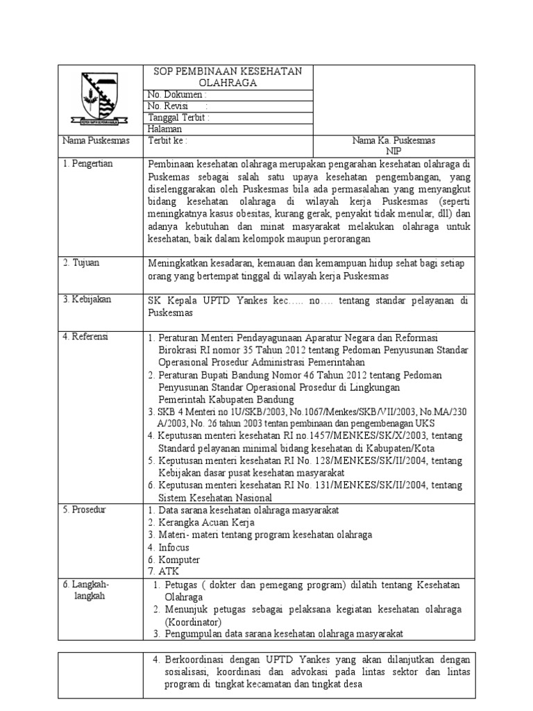 Sop Pembinaan Kesehatan Olahraga | PDF