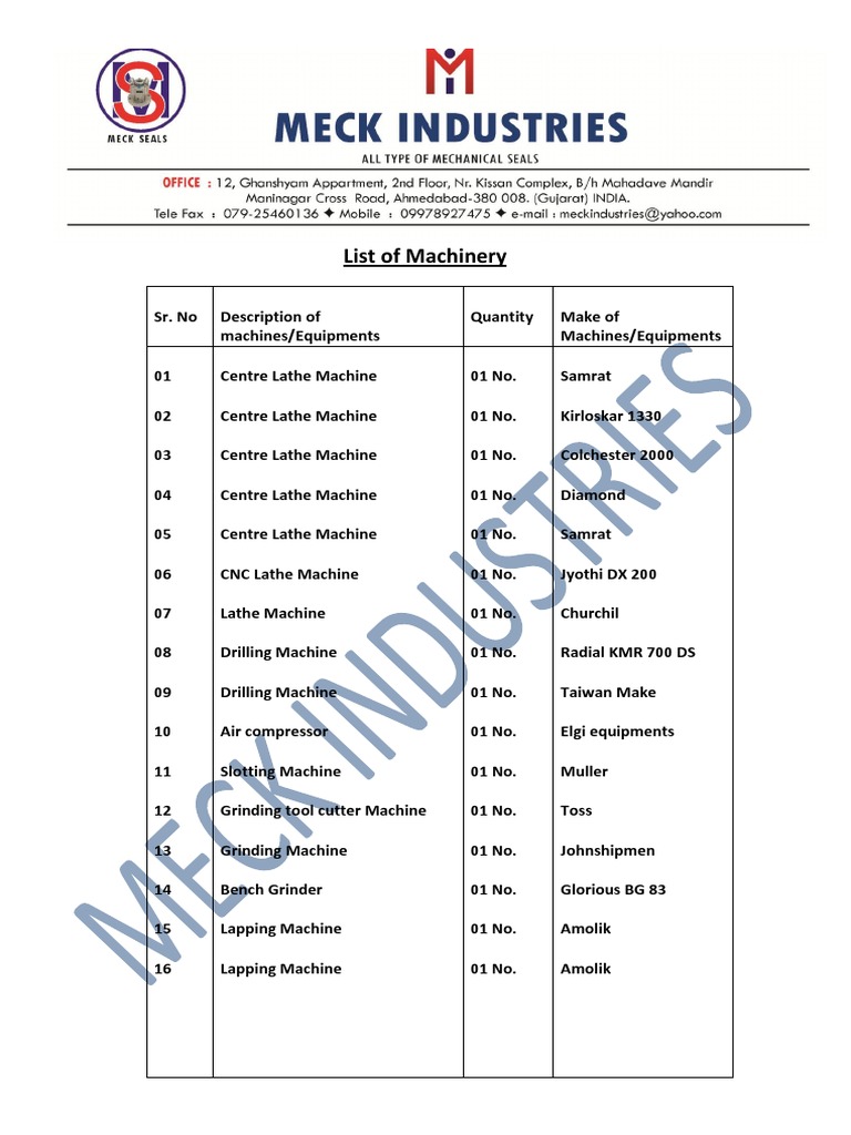 List of Machinery | PDF | Business | Home & Garden