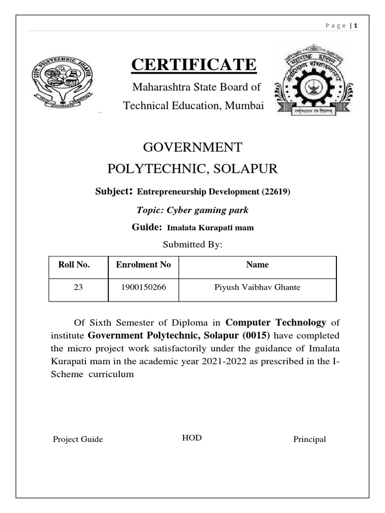 Certificate: Government Polytechnic, Solapur | Download Free PDF ...