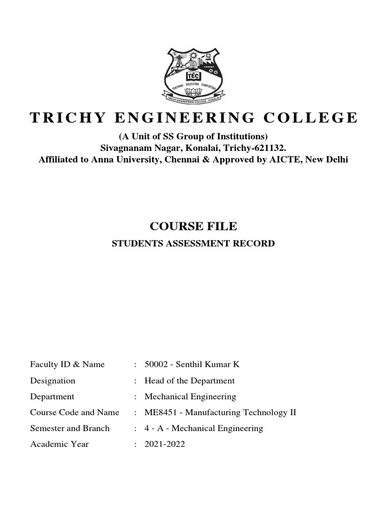 Trichy Engineering College: Course File | PDF