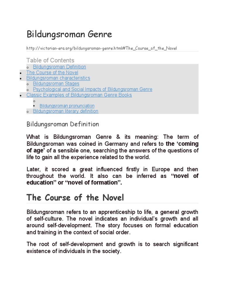 Bildungsroman Genre The Course of The Novel PDF