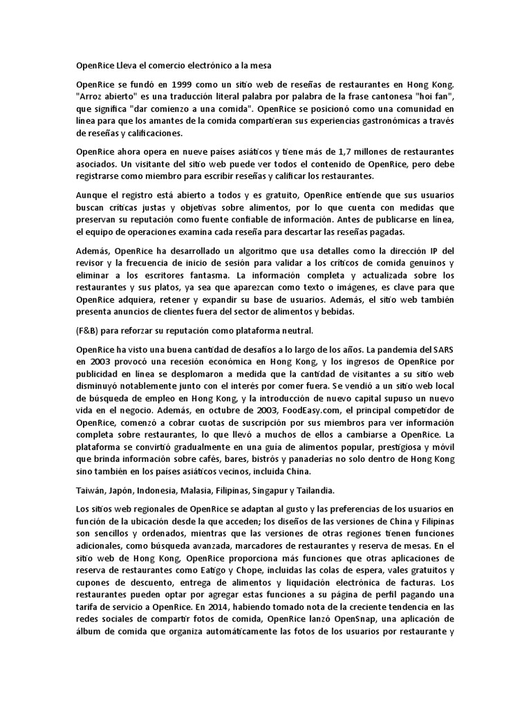 Open Rice PDF Business Mercado (economía)