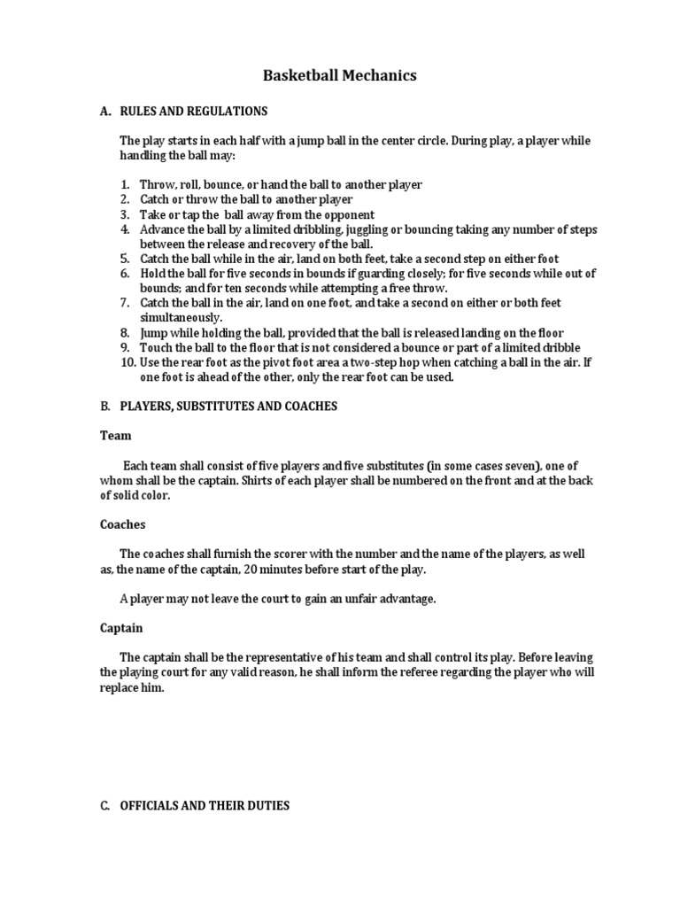 Basketball Mechanics PDF Referee Sports
