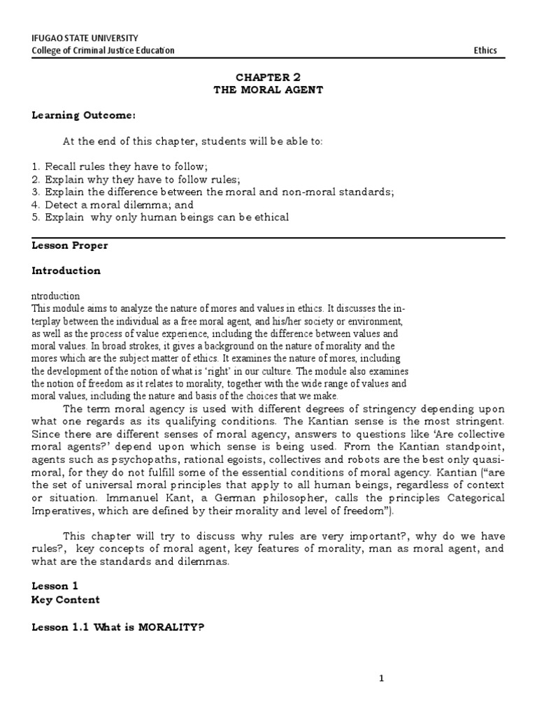 Understanding the Moral Agent in Ethics | PDF | Morality | Value (Ethics)