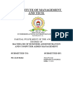 Institute of Management and Tech.: Partial Fulfilment of The Award of Degree of