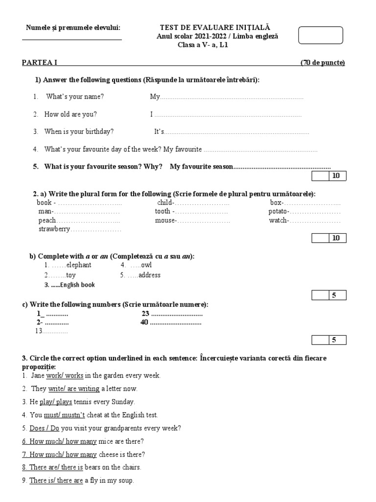 Initial Test 5th Grade 2018 2019 | PDF | Languages | Foreign Language ...