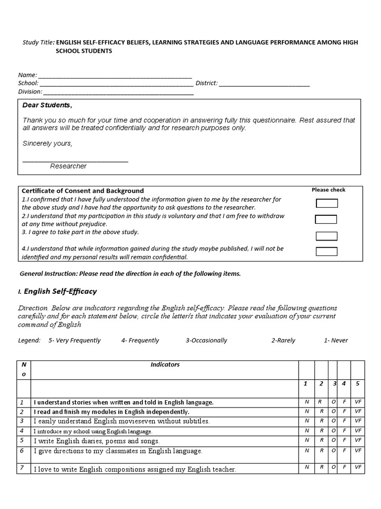 English Self-Efficacy and Learning Strategies | PDF | English Language ...