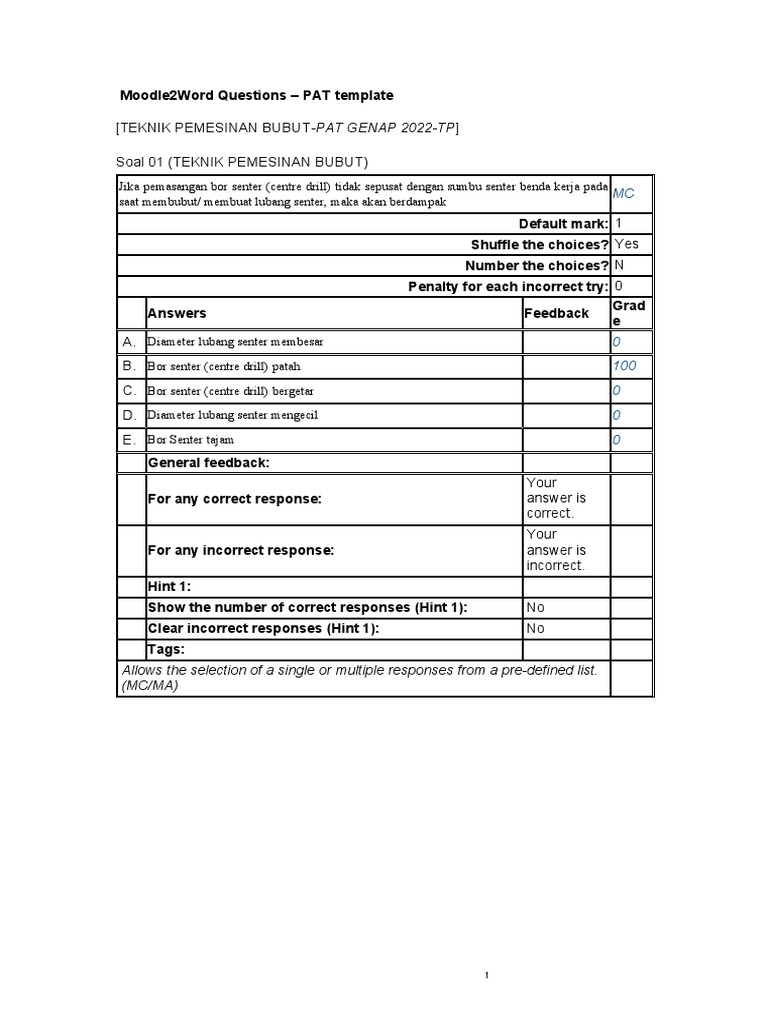 PG-Template-Soal-Teknik Pemesinan BUBUT KL XI Genap TP 22 | PDF