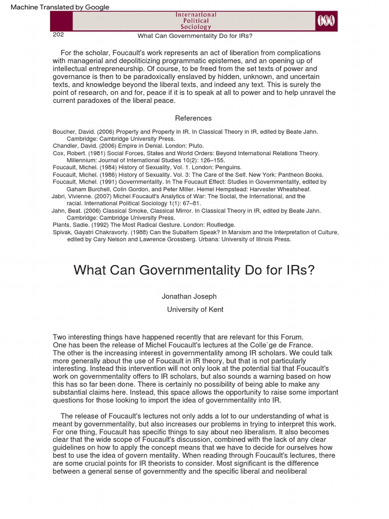 202 What Can Governmentality Do For Irs? | PDF | Michel Foucault ...