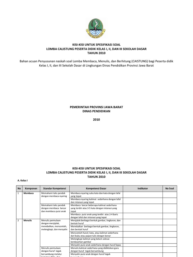 Contoh Soal Calistung Kelas 4 Sd Surabaya - Dapatkan Contoh