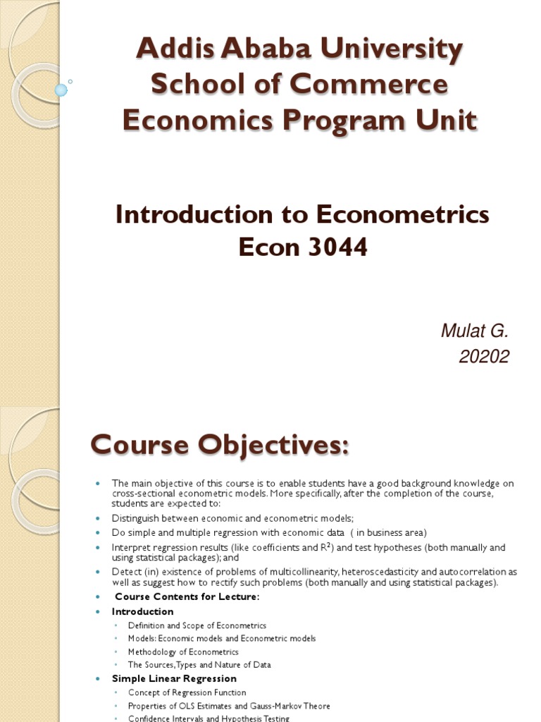 Chap1 Econometrics Pdf Econometrics Regression Analysis