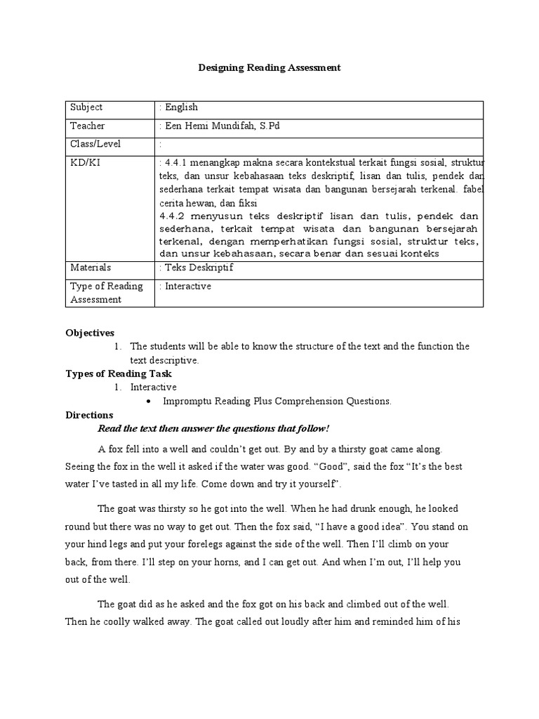 Interactive English Reading Assessment | PDF | General Fiction