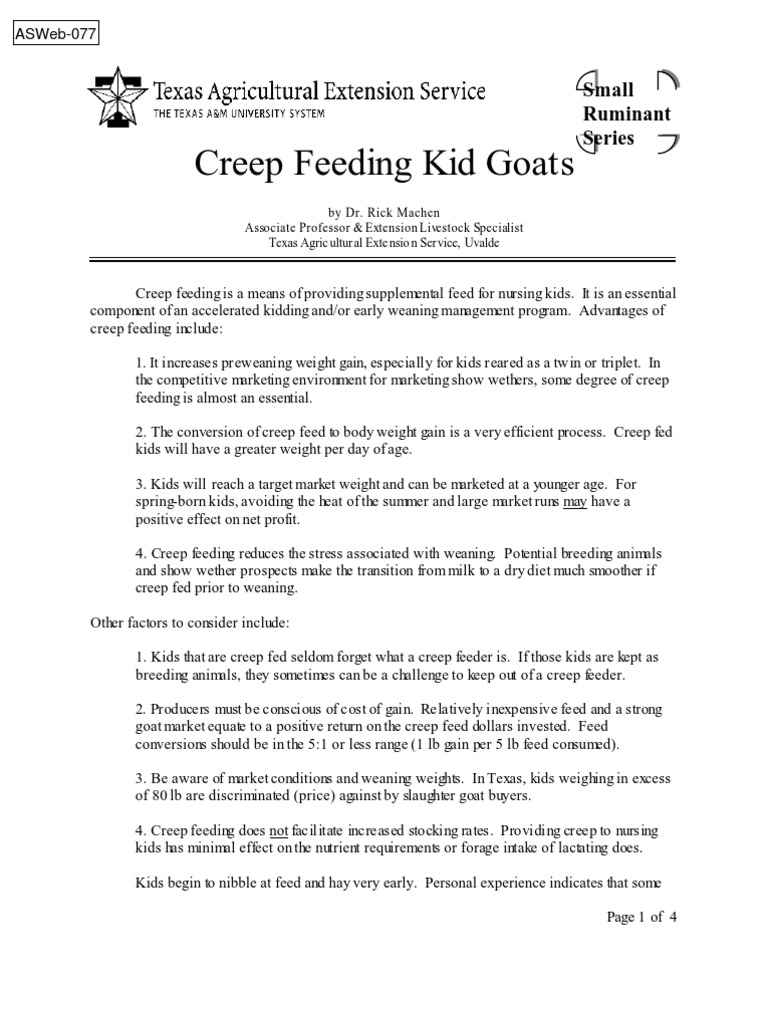 Creep Feeding Goat PDF Goat Weaning