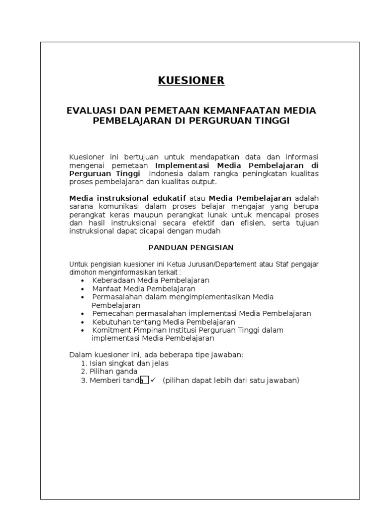 KUESIONER Media Pembelajaran