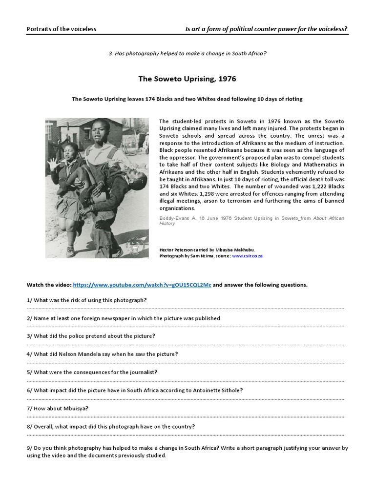 3 Soweto Uprising Photograph And Video Questions PDF Activism 