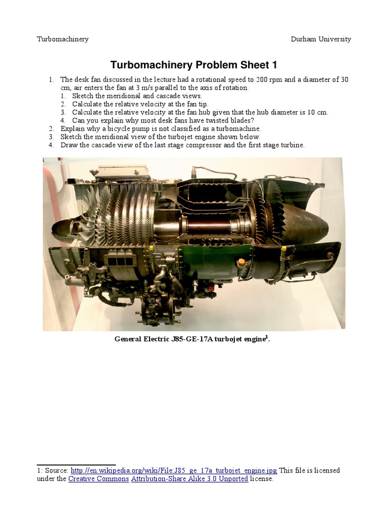 Turbomachinery Problem Sheet 1: General Electric J85-GE-17A Turbojet ...