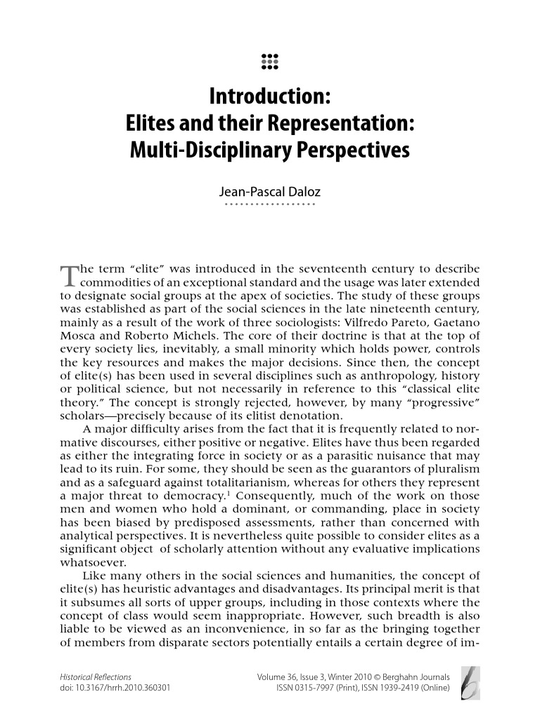 (19392419 Historical Reflections Réflexions Historiques) Elites and Their Representation