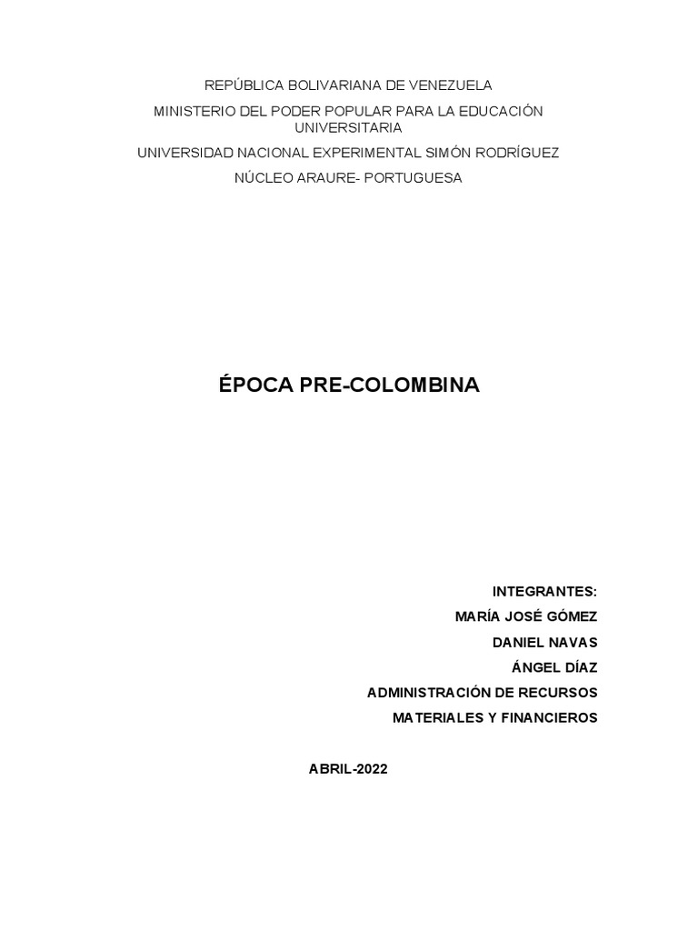Epoca Precolombina Pdf Venezuela Cristobal Colon