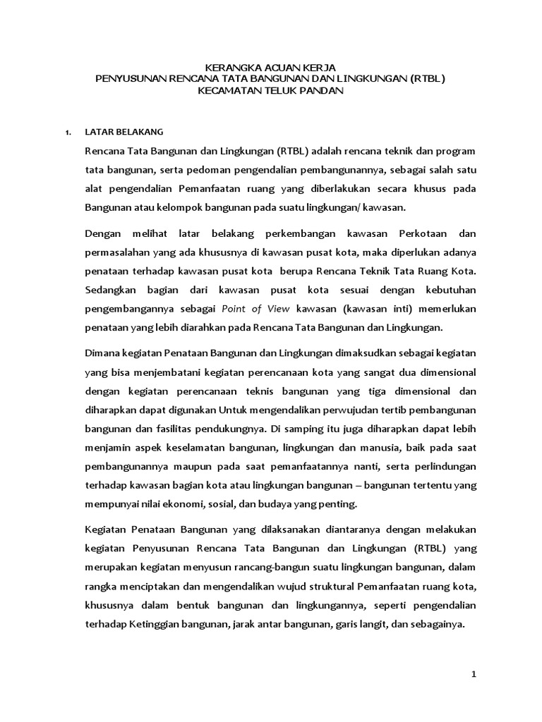 RTBL Kecamatan Teluk Pandan 2020 | PDF