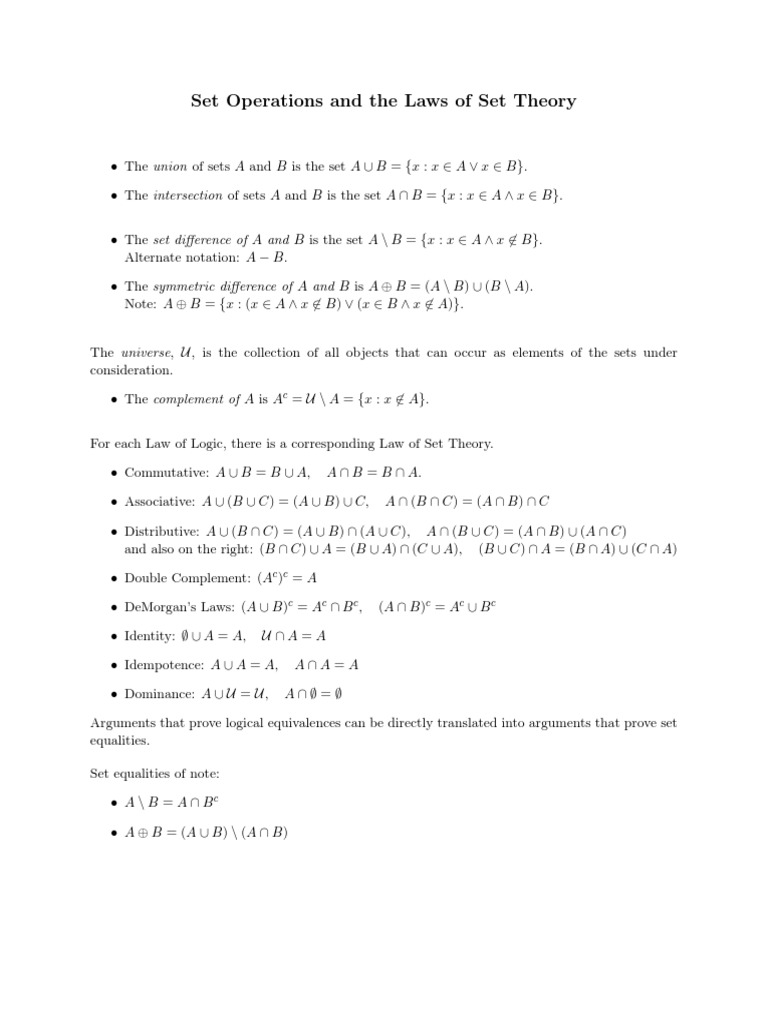 Laws of Set Theory PDF