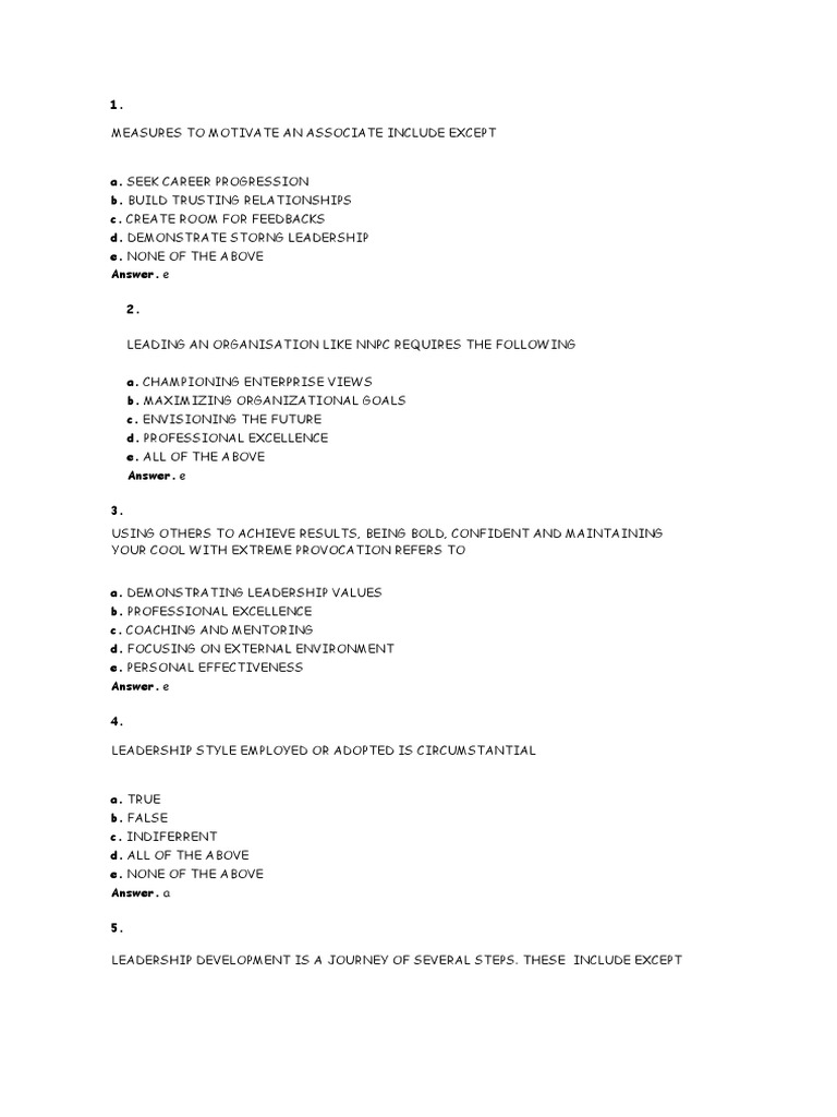NNPC Leadership and Management Exam Questions | PDF | Leadership ...